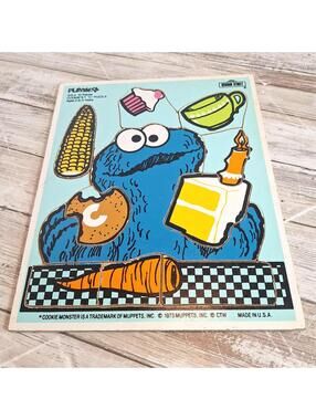 Vintage 1973 Playskool 10 Piece Wood Puzzle Sesame Street Cookie Monster